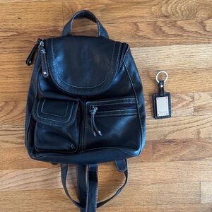 Tignanello Black Leather mini Backpack Handbag with Keychain - used